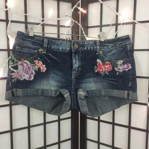 Express Floral Embroidered Denim Shorts